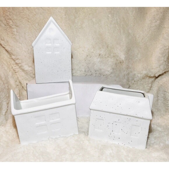 3pc Target Ceramic House Planters Cottage Farmhouse  Houses White New - Picture 2 of 8